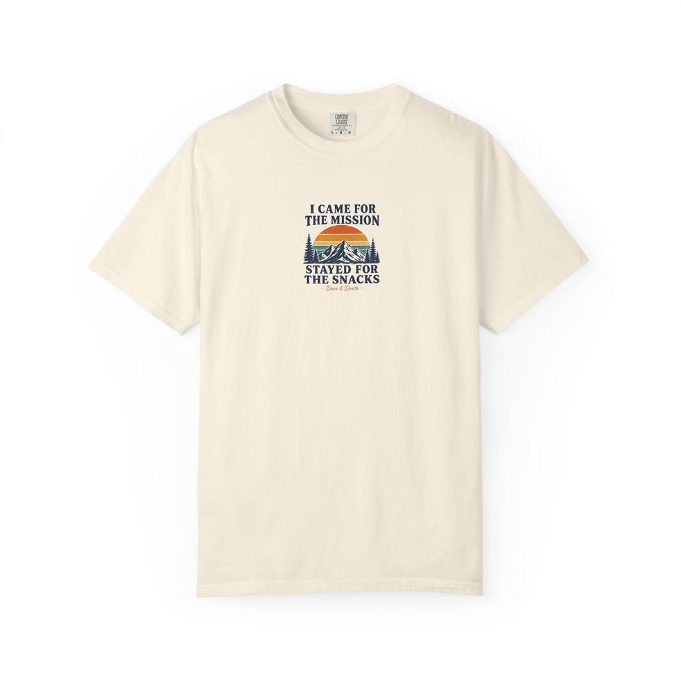Thumbnail: T-Shirt — "I Came for the Mission, Stayed for the Snacks" Retro Camping Tee
