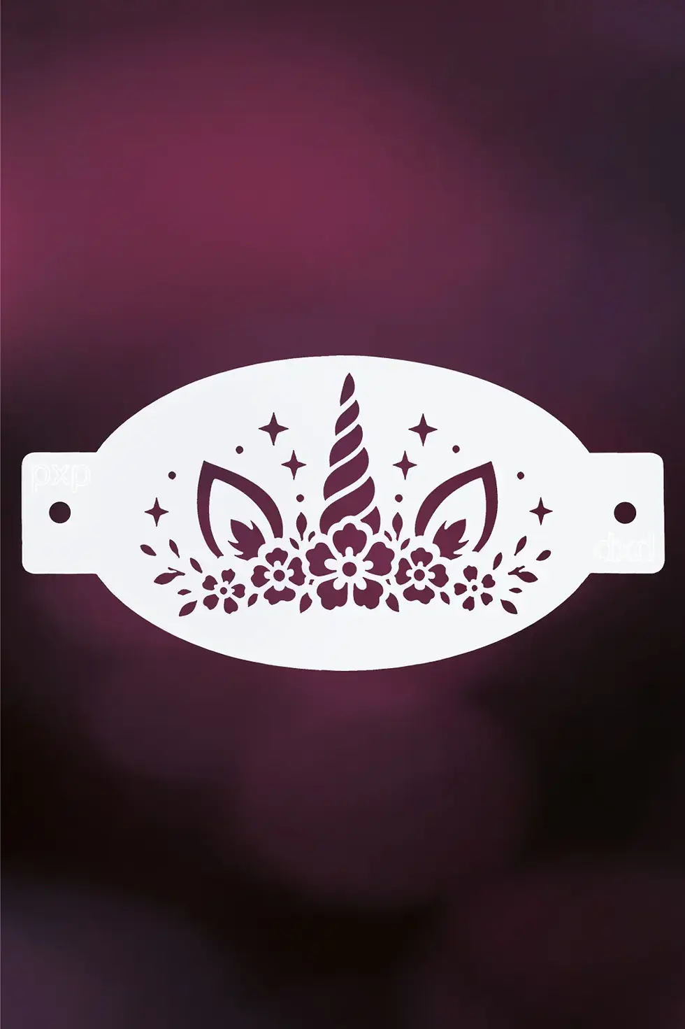 Unicorn Floral Crown face paint stencil showing unicorn horn, ears, and flowers