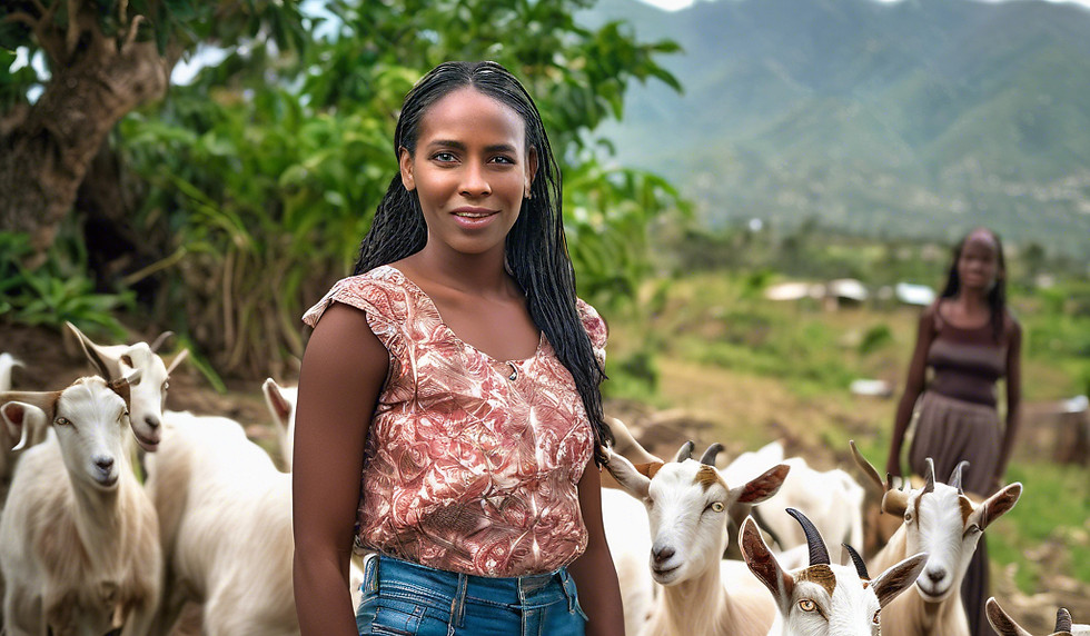 beautiful caribbean woman standing with goats. She looks proud.jpg
