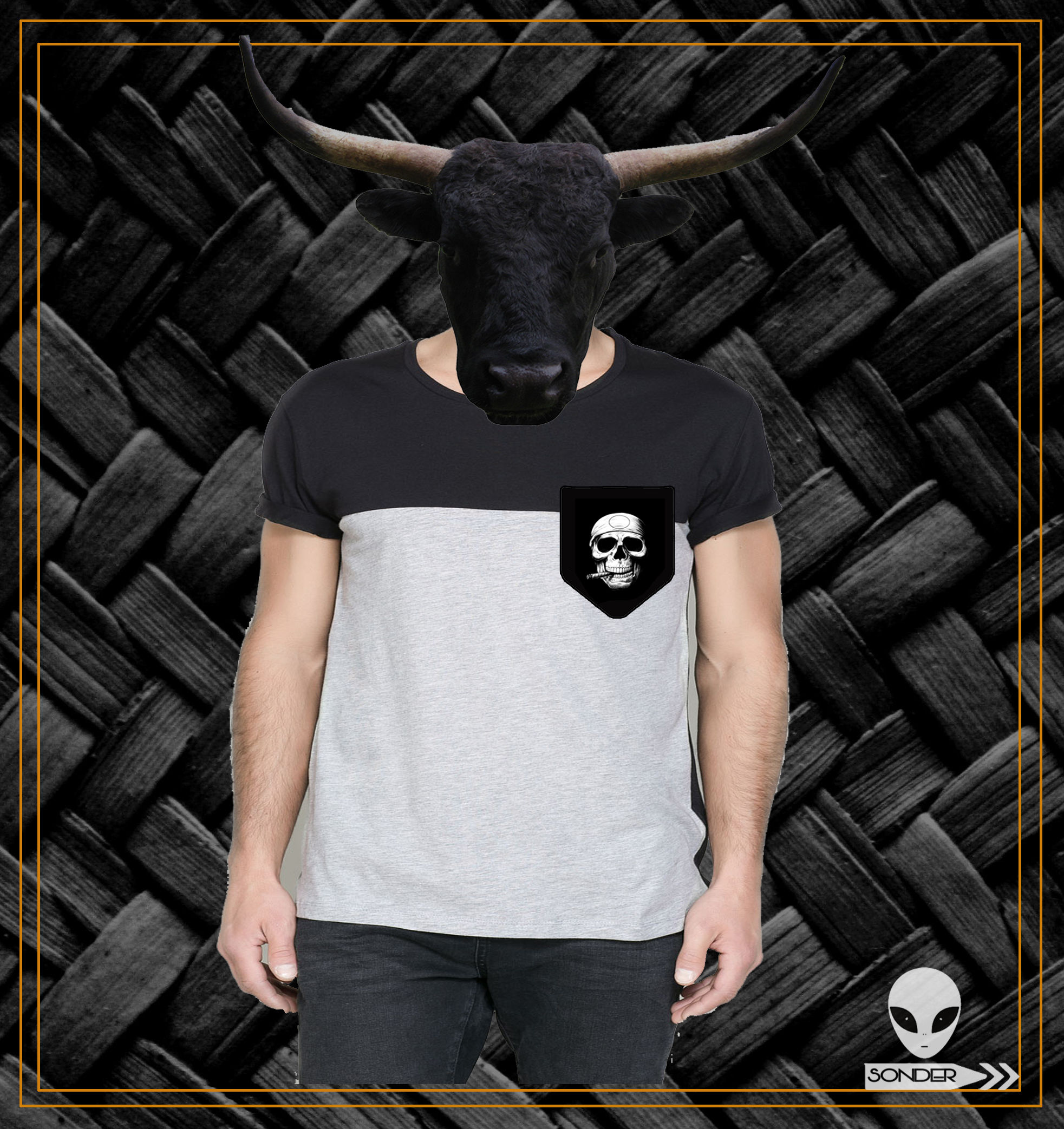 T - SHIRT BALCK AND GRIS - skull pocket