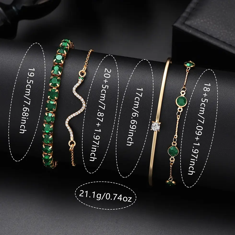 Thumbnail: 9 Pieces Green Watch for Women Set Fashionable Rectangular Dial Watch Quartz Bra