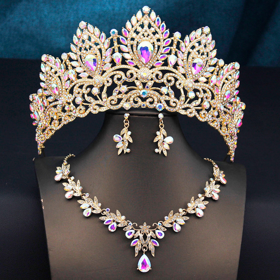 Thumbnail: Princess Wedding Tiaras Bride Jewelry Sets for Women Luxury Necklace Earrings an