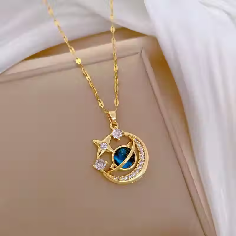 Thumbnail: Light Luxury Titanium Steel Star Series Necklace for Women Gold Color Planet Moo