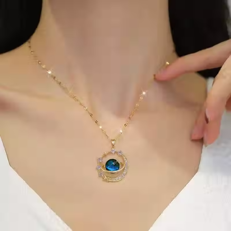 Thumbnail: Light Luxury Titanium Steel Star Series Necklace for Women Gold Color Planet Moo