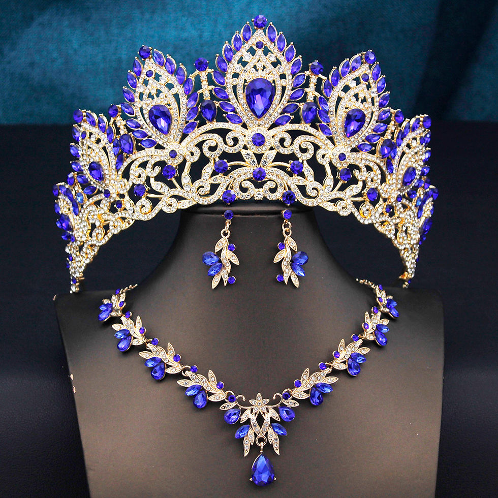 Thumbnail: Princess Wedding Tiaras Bride Jewelry Sets for Women Luxury Necklace Earrings an