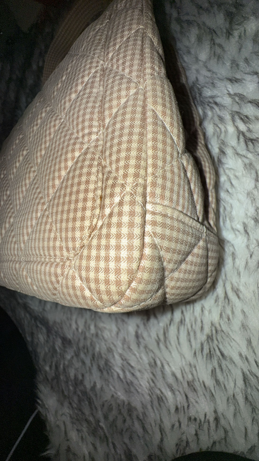 Thumbnail: Chanel Beige & White Gingham Canvas Handbag