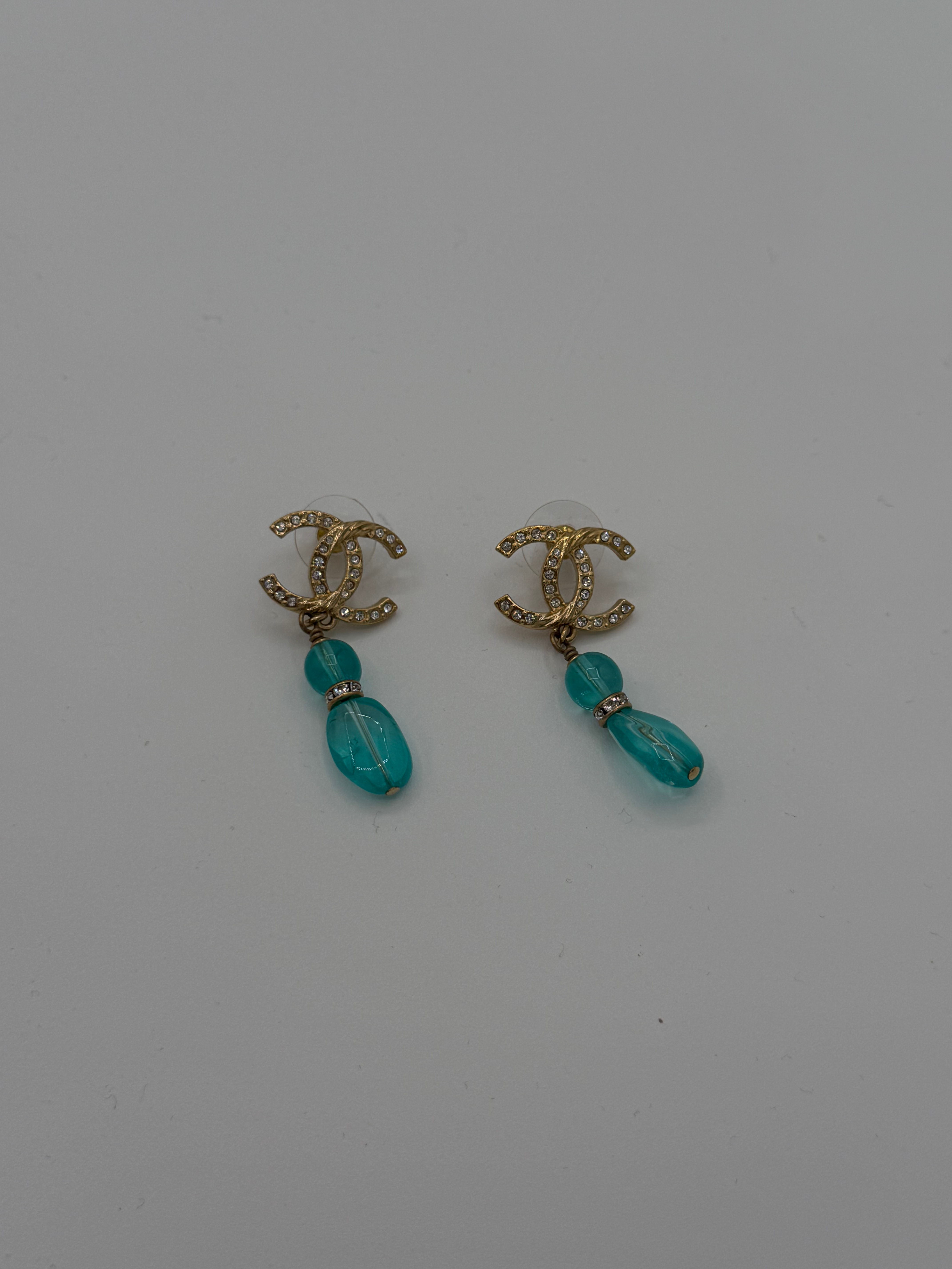 Preowned Chanel CC Blue Resin Drop Earrings 
