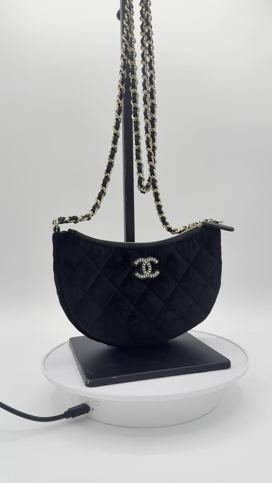 Chanel Quilted Velvet Half Moon Chain bag