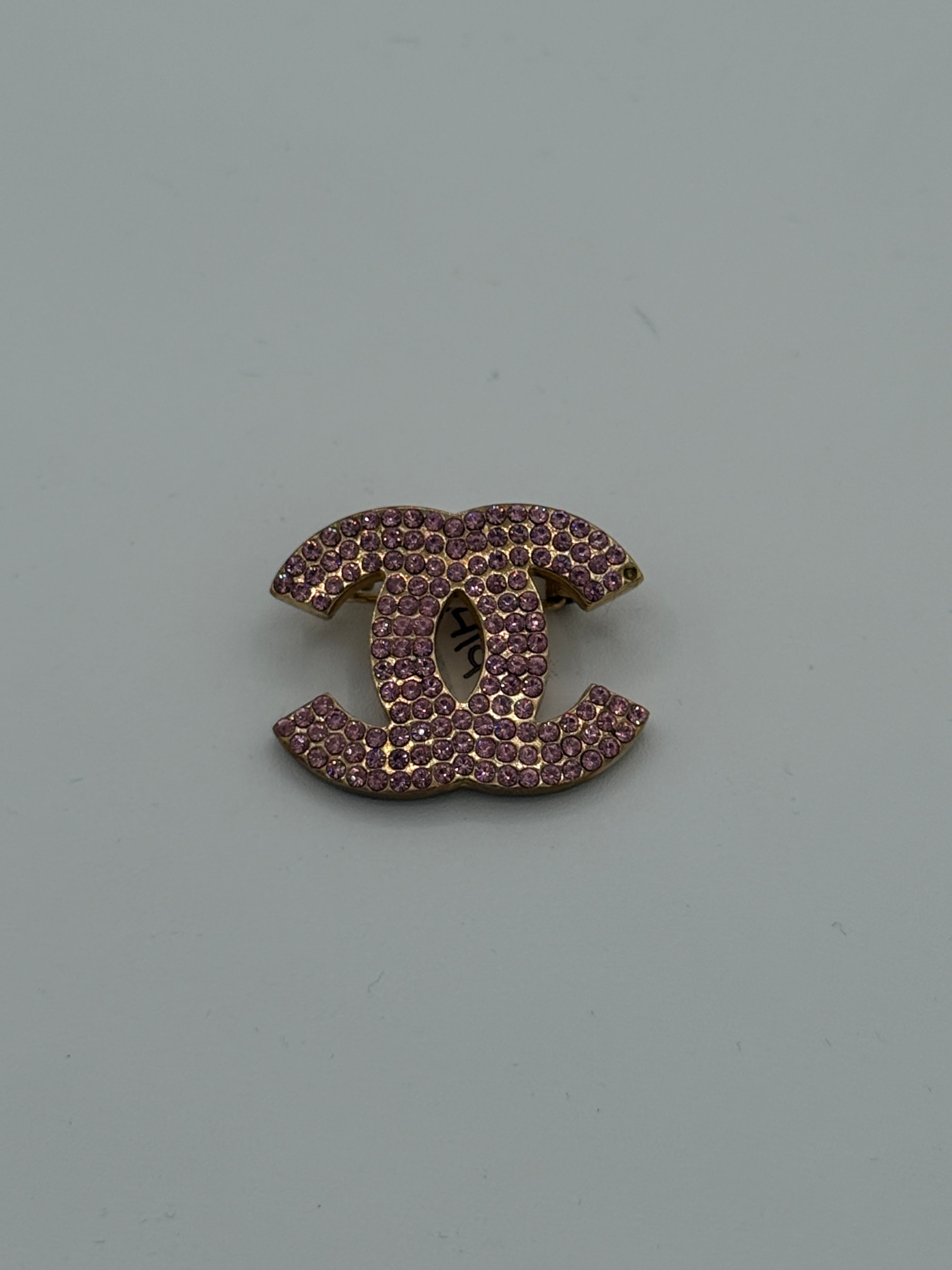 Preowned Chanel CC Pink Rhinestone Brooch 