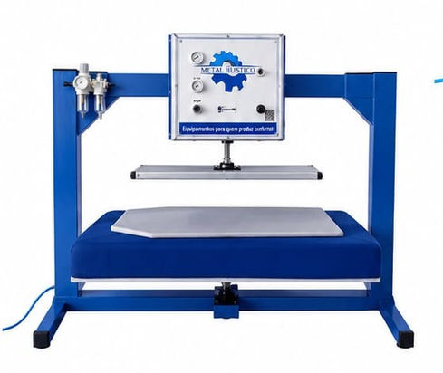 Prensa Pneumática de Bancada desenvolvida para grampear tecidos em tábuas de passar roupas, cabeceiras modulares, assentos e encostos de cabeceiras, estofados de equipamentos academia