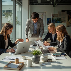 Proposal consultant presenting a strategy plan to a small business team.