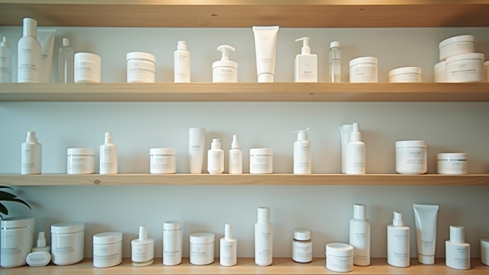 Eye-level view of shelves with various skincare products