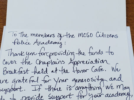 MCSCAAA Provides Funding For MCSO Volunteer Chaplain Corps Appreciation Breakfast