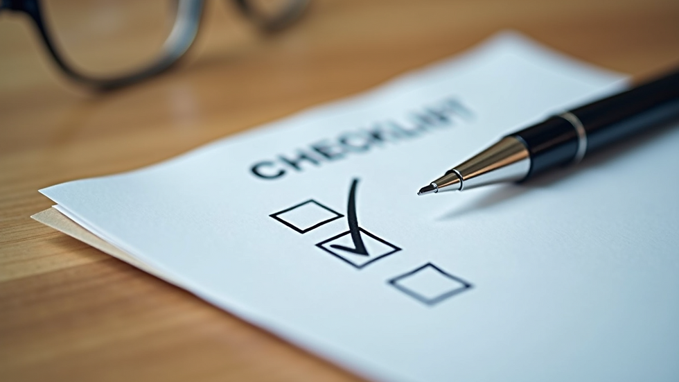 Close-up view of a checklist with a pen on a wooden table