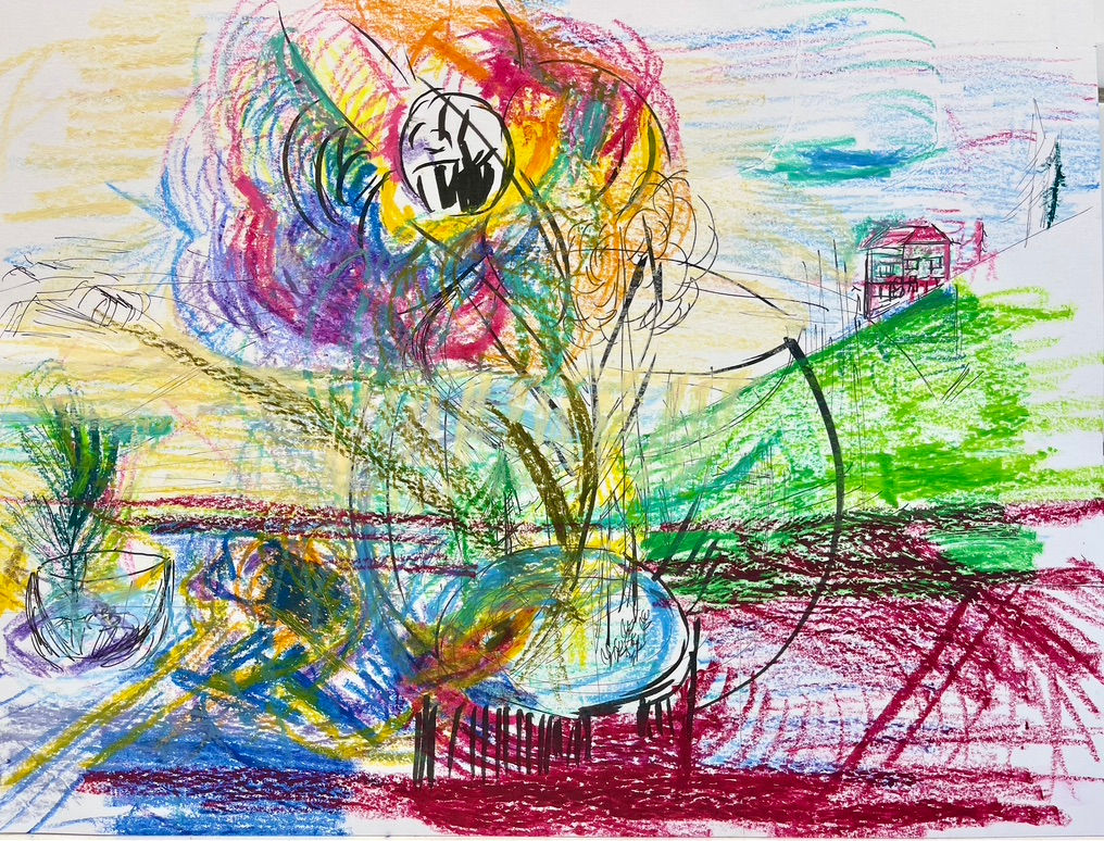 "Transparent #2" [9 x 12", pen and oil pastel on mixed media paper]