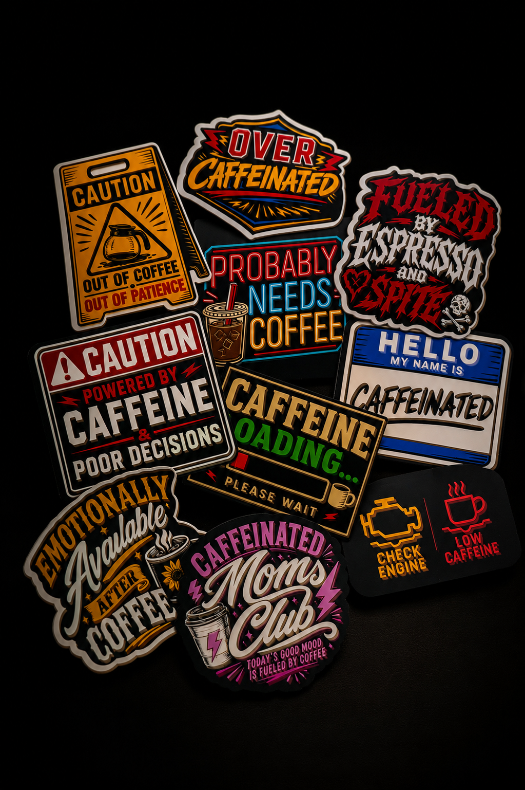 OVER CAFFEINATED Volume 1 Vinyl Sticker Pack (9 Stickers + Bonus)