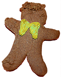 Gingerbread man cookie with yellow icing bowtie