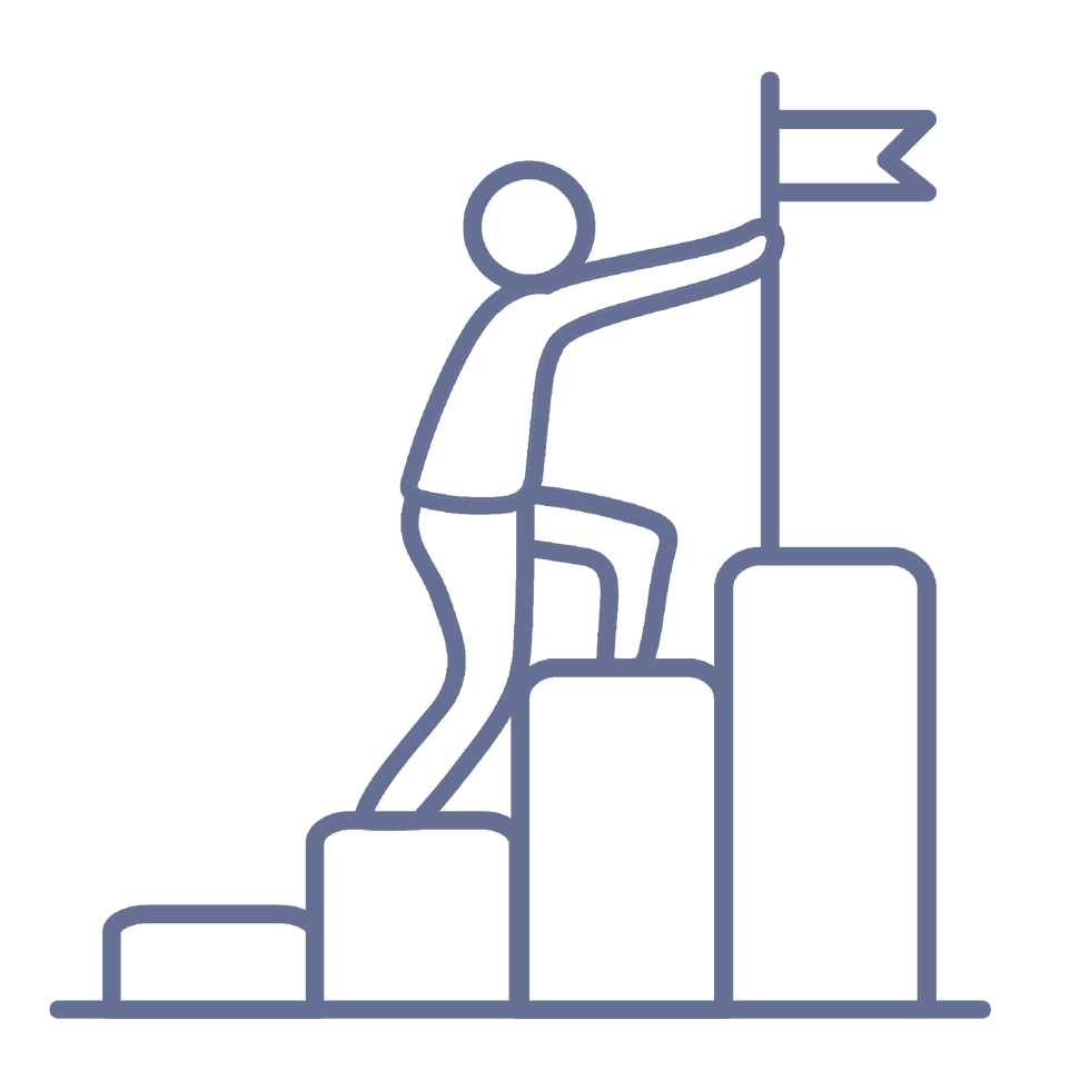 Person climbing bar graph icon – Representing sustainable business growth through strategic alignment and purpose
