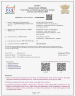 FSSAI Government Authorized Certificate