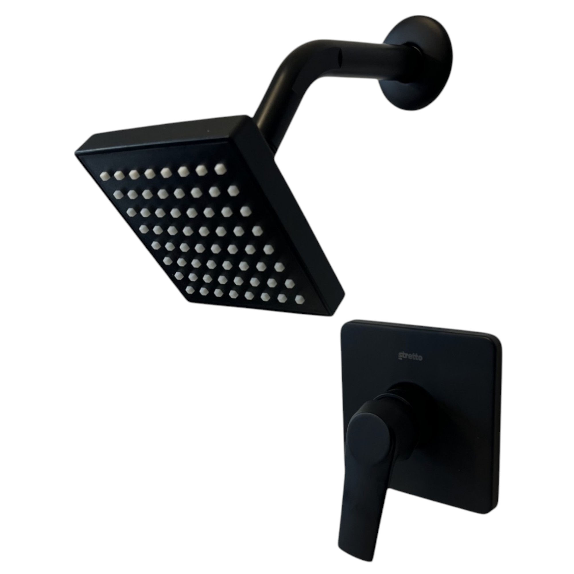 Conjunto ducha monocontrol Modena Negro mate con regadera Cuadrada