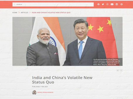 Commentary in Fulcrum - Singapore: India and China’s Volatile New Status Quo