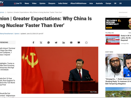 Opinion in NDTV.com: Greater Expectations - Why China Is Going Nuclear 'Faster Than Ever'