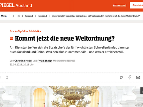 Quoted in German news website, Der Spiegel on expansion of BRICS