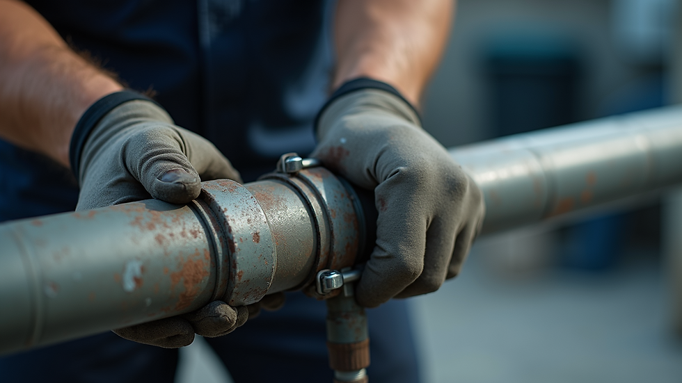 Close-up view of a plumber using a pipe relining tool