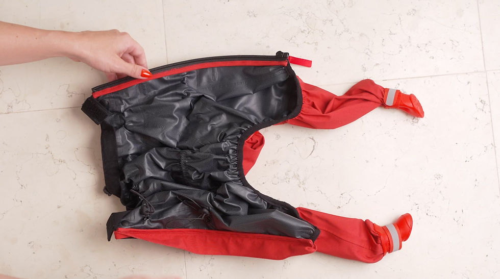 Thumbnail: inner lining detail on the raincoat with boots attached