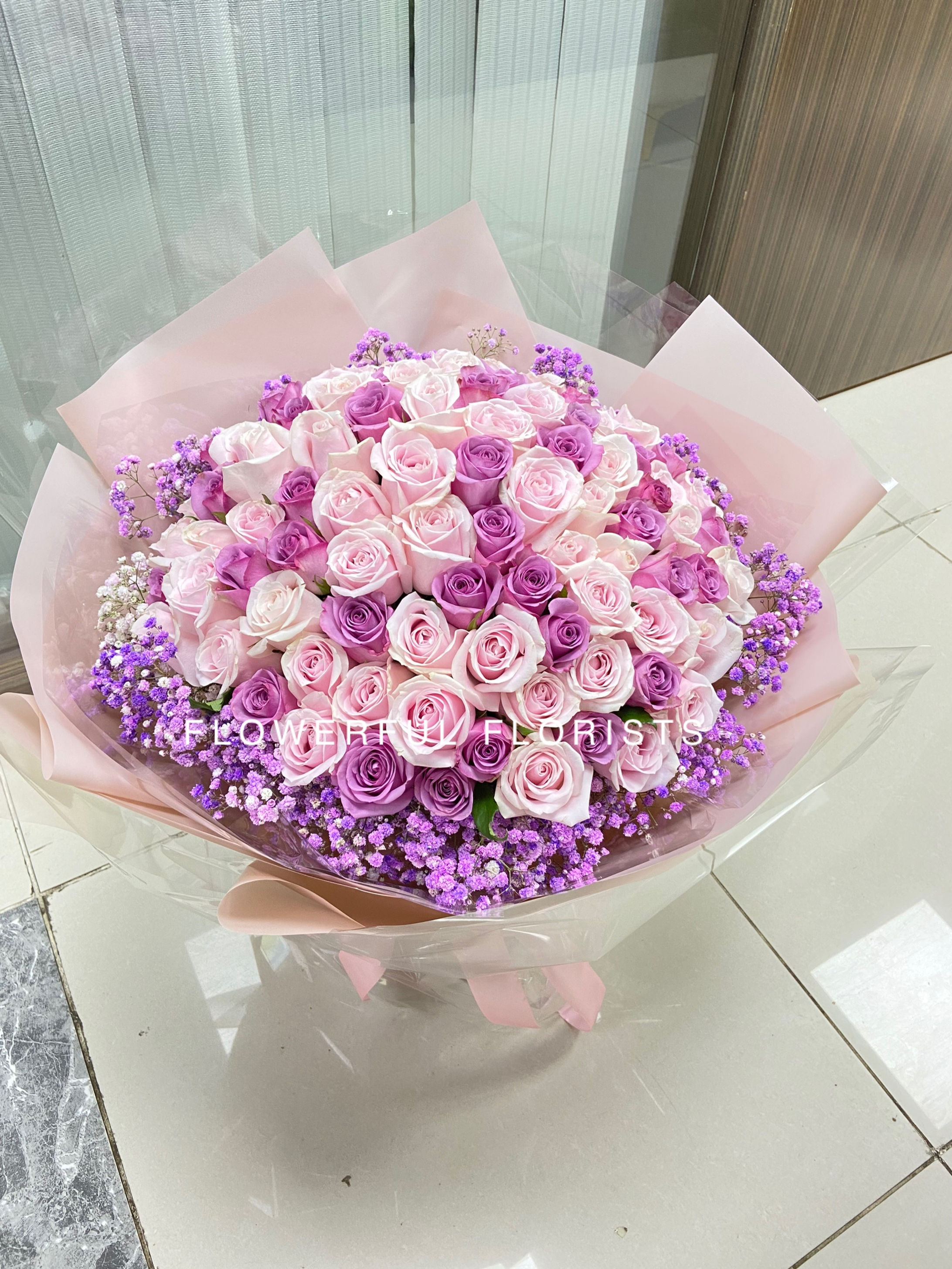 BO24 99枝淺粉、紫玫瑰花束