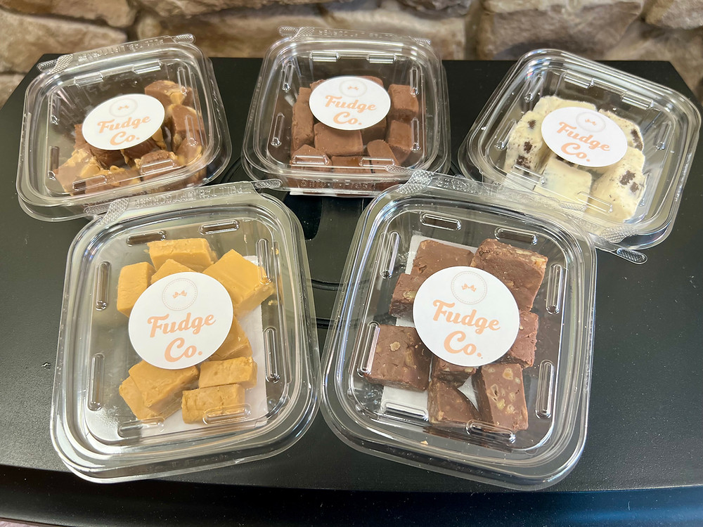 Half-pound packages of fudge in different flavors