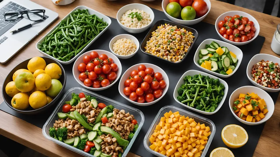 Close-up view of a healthy meal planning setup