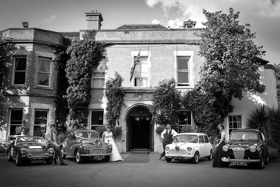 A family Morris fans at a wedding at Woodland Manor in Bedfordshire