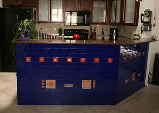 Blue glass tile kitchen bar by ABQ Art Glass