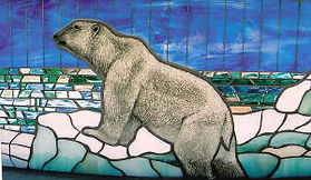 Glass mosaic of Alaska, painted polar bear..