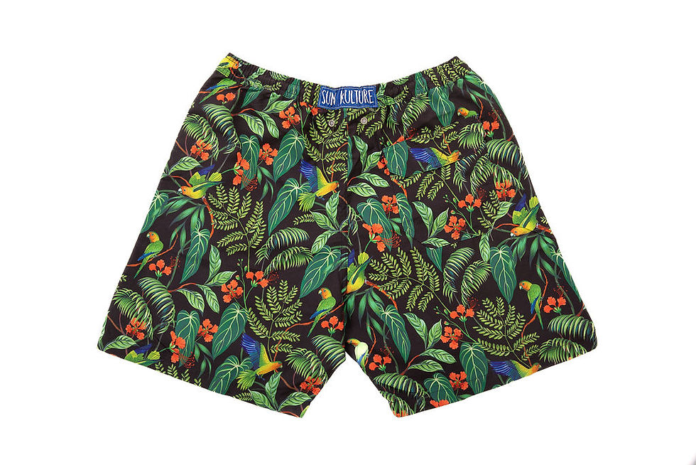 Thumbnail: Flat Lay Back Shot of the Sun Kulture Prikichi ( Parakeet) Short/ Swimtrunk Eco Short