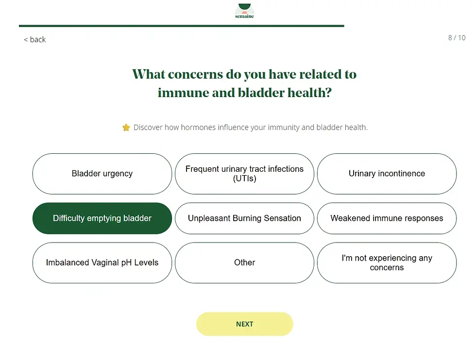 Semaine Health's personalized plan quiz