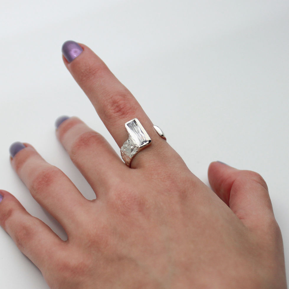 Thumbnail: 925 Sterling Silver Adjustable Geometric Ring with Zircon Stones