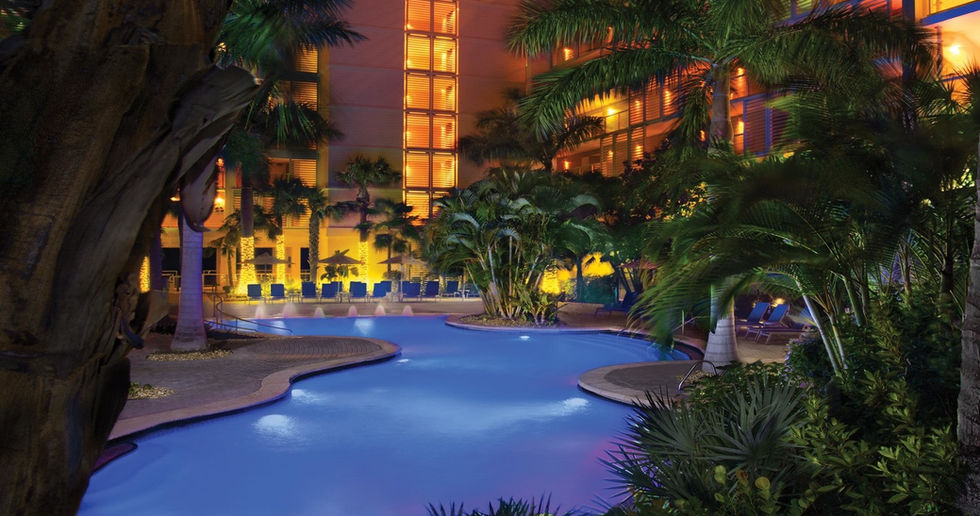 Tranquil resort pool at night.  Marriott's Crystal Shores, Marco Island beach