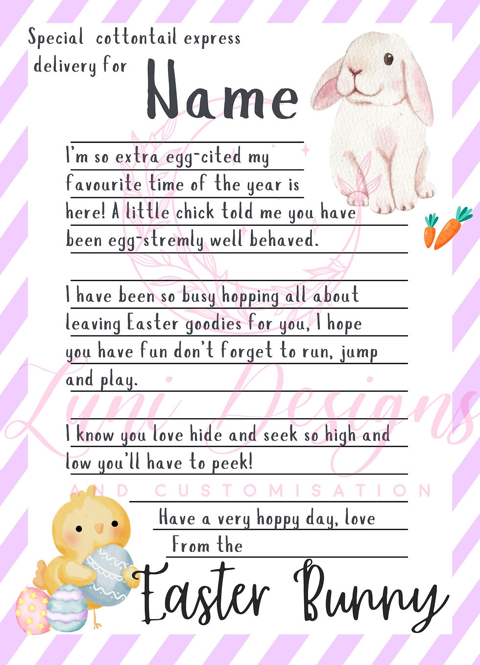 Personalisable Easter Bunny Letter Design 5