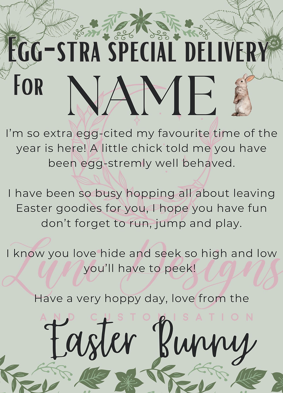 Personalisable Easter Bunny Letter Design 2