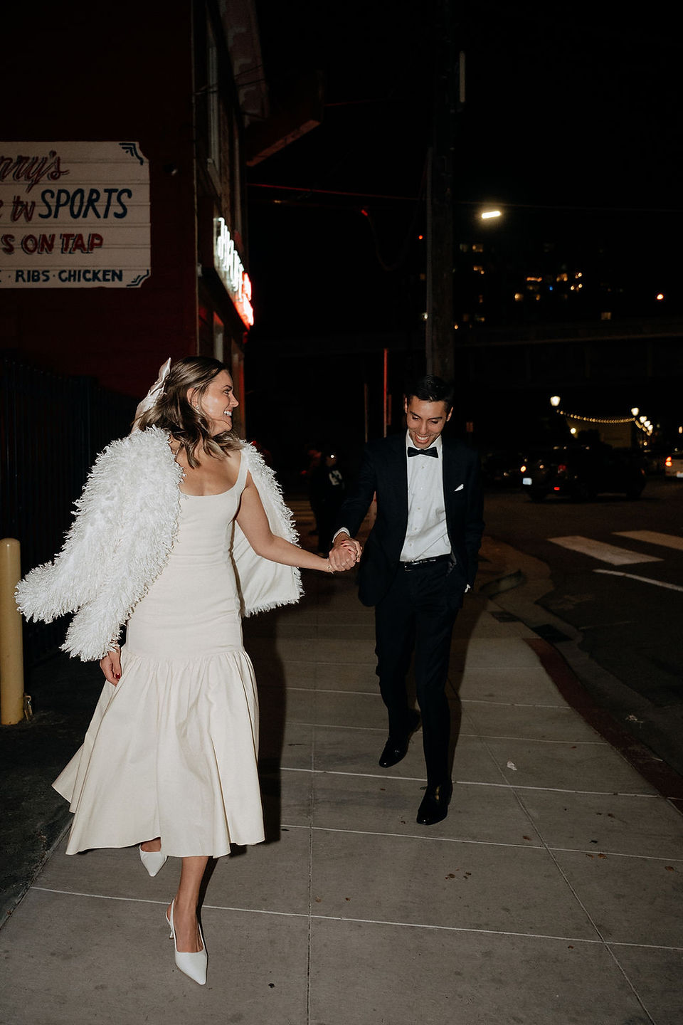 wedding reception photo in urban street sidewalk