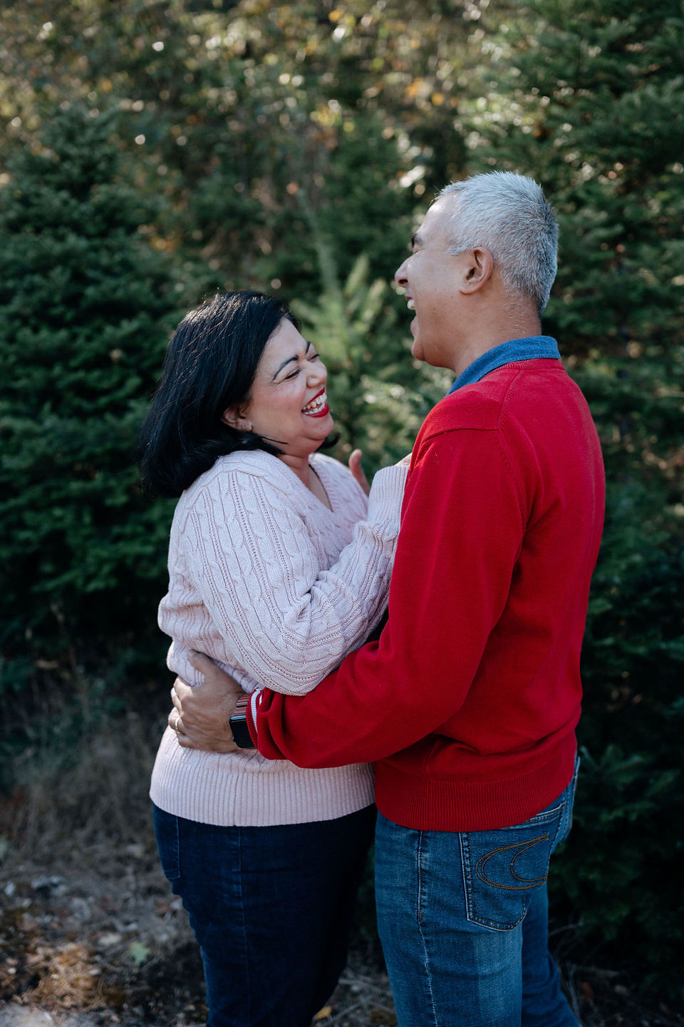 couple at christmas tree farm