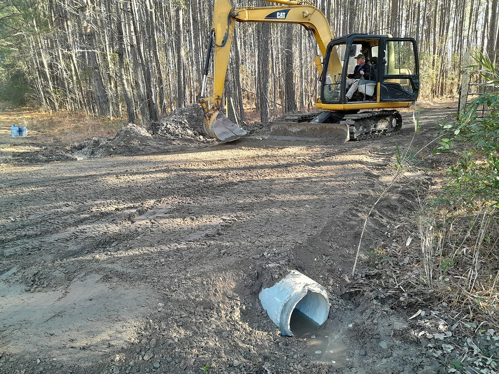 Excavator on site for site prep and dump truck services