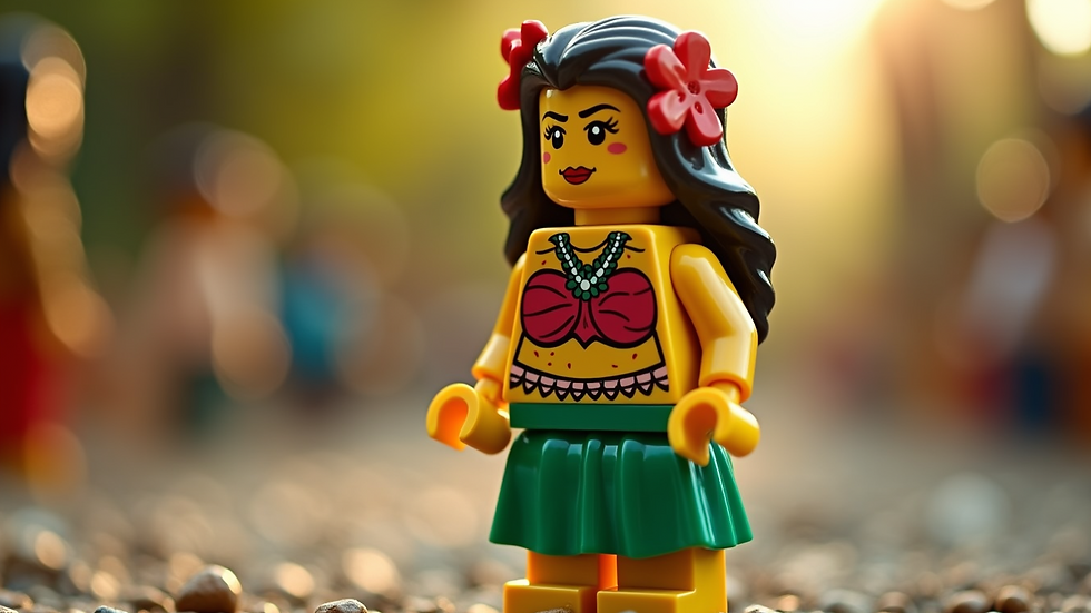 Eye-level view of the Hula Girl LEGO minifigure