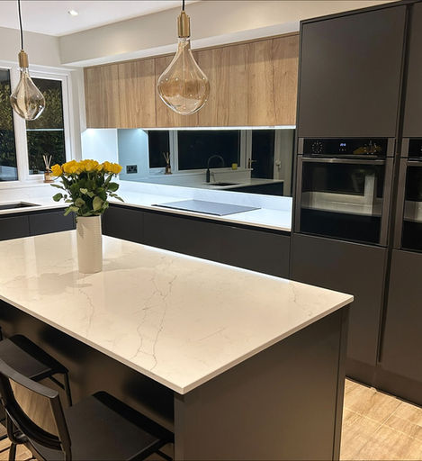Modern kitchen interior with island and appliances