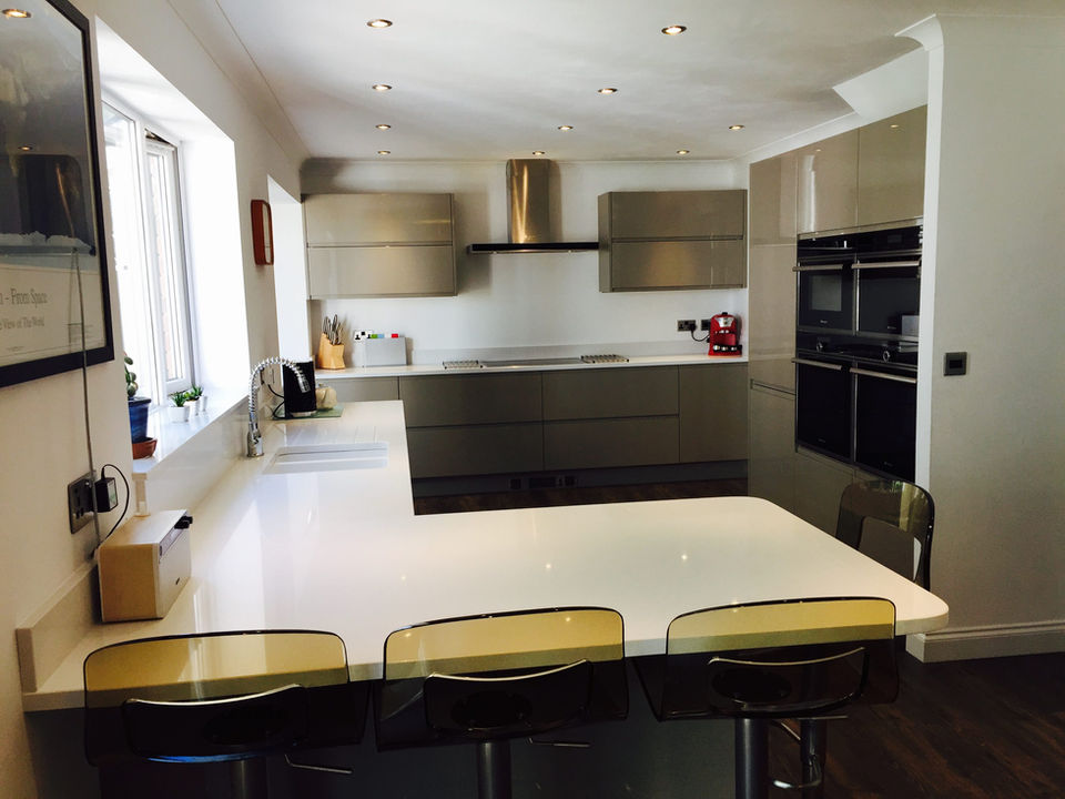 Modern kitchen with white countertops