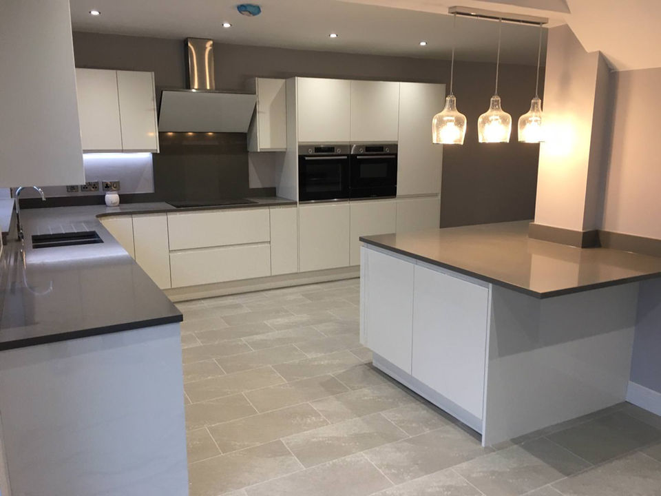 New modern kitchen with tiled floor