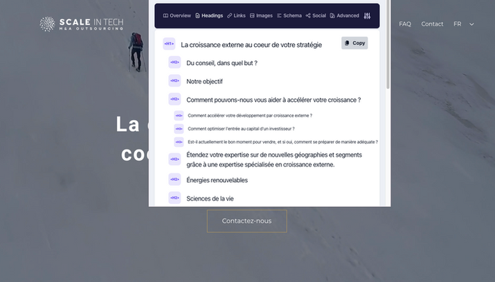 Screenshot showing HREF tag implementation on the Scale in Tech website.
