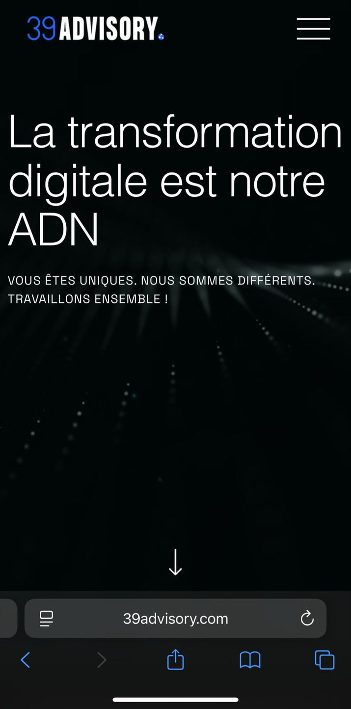 Mobile version screenshot of the 39Advisory website showing responsive and user-friendly design.